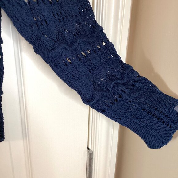 Grace Women's Crochet Top Navy Blue Sheer Sweater Long Sleeves Made in Italy - Picture 4 of 8